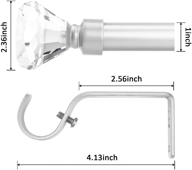 Barra de cortina decorativa de níquel satinado con remates de cristal de diamante, barra de ventana de 1 pulgada de diámetro, longitud ajustable de