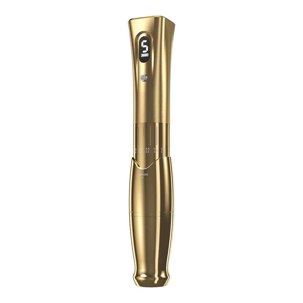 QUELLE Máquina de maquillaje permanente Microblading Pen Máquina de cejas Trazo ajustable con 2 piezas de batería (dorado) QL-M2-E34-6-US