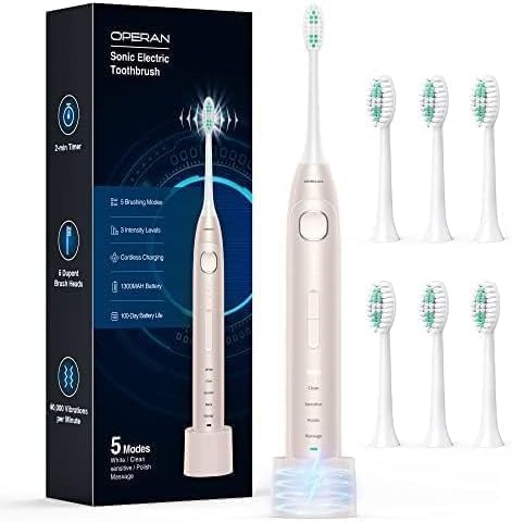 Operan Cepillo de dientes eléctrico para adultos y niños, cepillo de dientes recargable sónico de alta potencia con temporizador inteligente, 5
