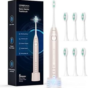 Operan Cepillo de dientes eléctrico para adultos y niños, cepillo de dientes recargable sónico de alta potencia con temporizador inteligente, 5 Operan Cepillo de dientes eléctrico para adultos y niños, cepillo de dientes recargable sónico de alta potencia con temporizador inteligente, 5