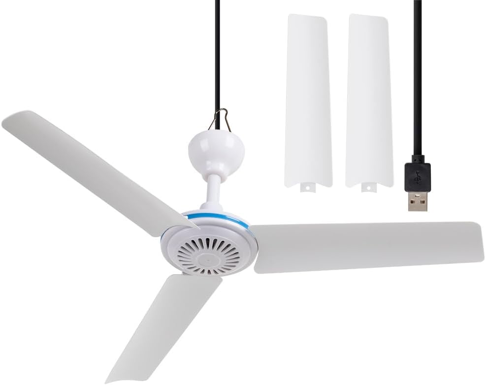 NPKRRSK Ventilador de techo pequeño USB de 19.7 pulgadas, ventiladores colgantes portátiles para banco de energía, interior y exterior, RV, cama,
