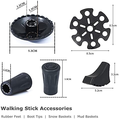 Walking Stick Tips Rubber 4pcs Trekking Pole Tips Replacement- Rubber Feet for Hiking Poles, Walking Sticks, Trekking Poles  Rubber Tip for Walking