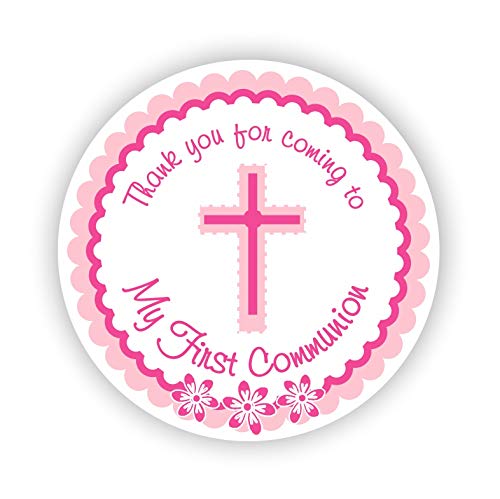 Baptism or Communion Stickers – Faith Plants the Seed Love Makes it Grow Stickers – Succulent Favor Labels- Set of 40 Stickers (Cross Pink)
