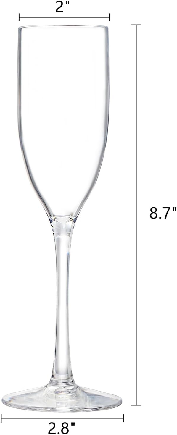 Frcctre Paquete de 16 copas de champán acrílicas, copas de champán de plástico transparente de 5 onzas, reutilizables, de tallo largo, bodas,
