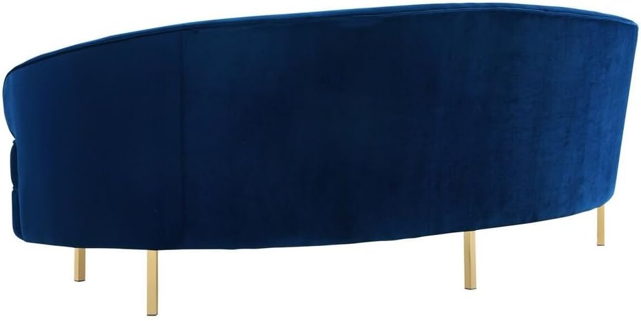 TOV Furniture The Baila Collection – Sofá curvo con tapicería de terciopelo de estilo moderno con patas de acero inoxidable, color azul marino