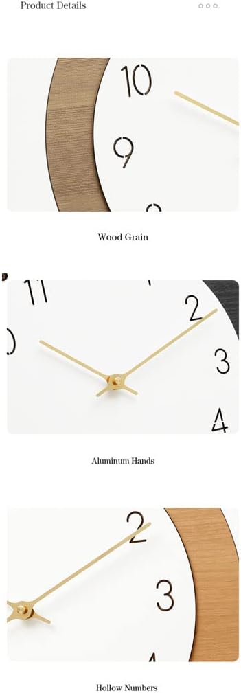 AOKLEY Reloj de pared Modern Minimalist Wall Clock 15 Inch Silent Battery Operated Round Wall Clock Nordic Style Wood Grain Wall Clock Decorative