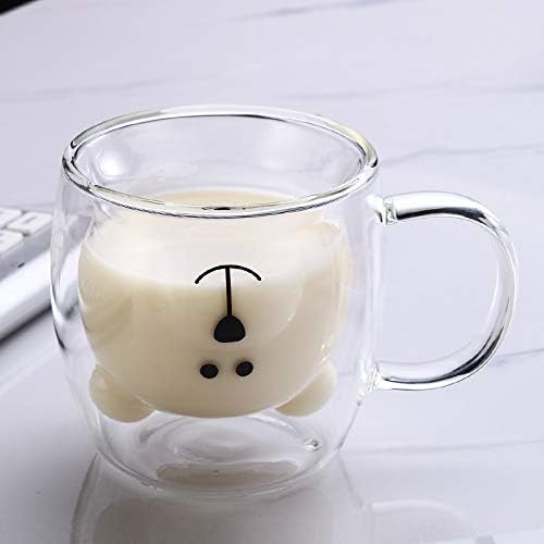 Tazas de café de oso de vidrio, capacidad de 8 onzas, 8.5 fl oz, aislamiento de doble pared, lindas tazas de café para niños, leche, cerveza para
