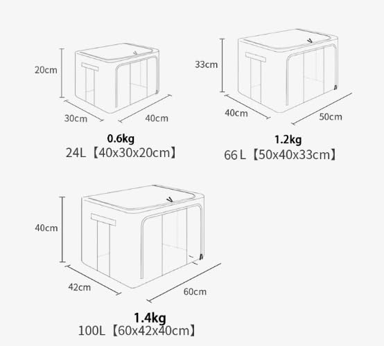 Caja de almacenamiento de ropa, juego organizador plegable de tela de lino con ventana transparente y asas de transporte con marco de metal, paquete