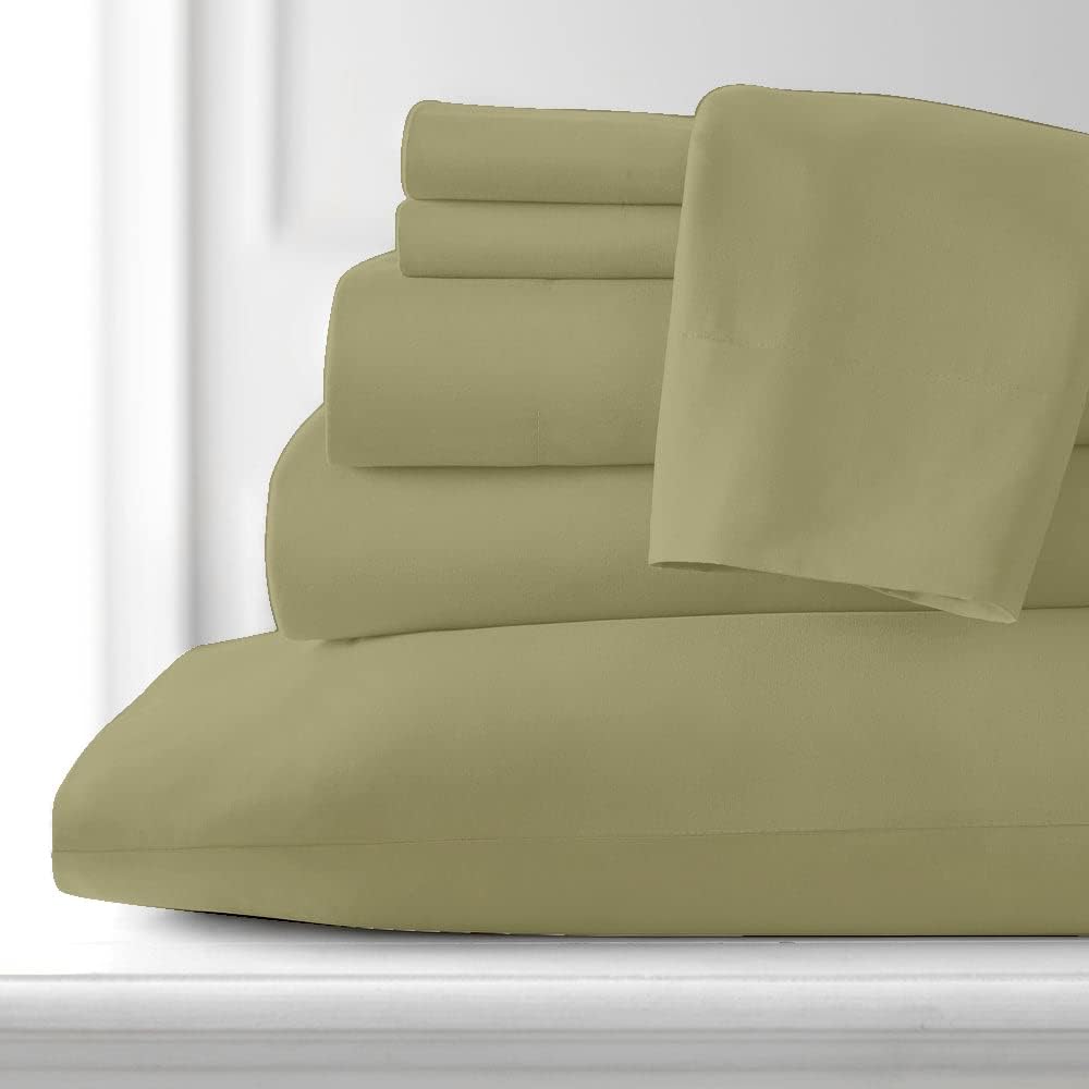 Luxury Home Hotel Collection – Juego de sábanas de rayón derivado de bambú, 6 piezas, matrimonial, salvia