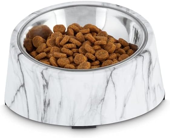 EveryYay Dining in in Slanted Marble Print Base y juego de cuencos de acero inoxidable para perros, 1.79 tazas