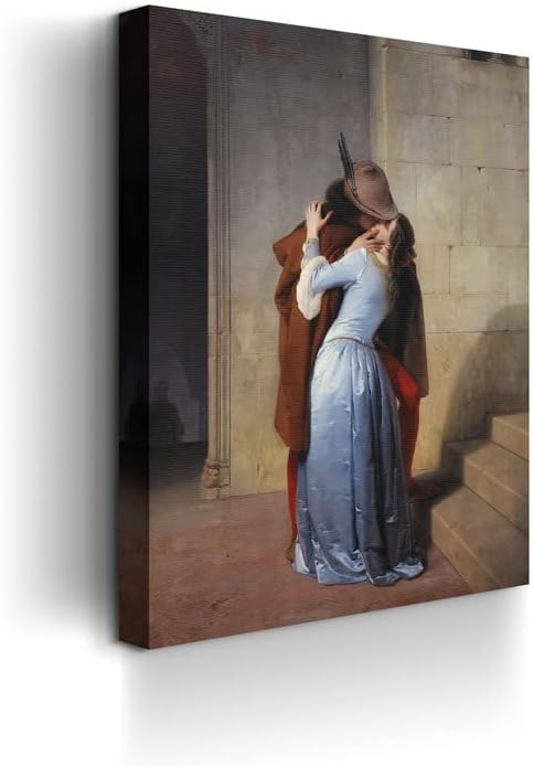 CanvasWAY – Francesco Hayez The Kiss – Impresión en lienzo de reproducción clásica de arte de pared de romanticismo italiano, pintura sobre lienzo,