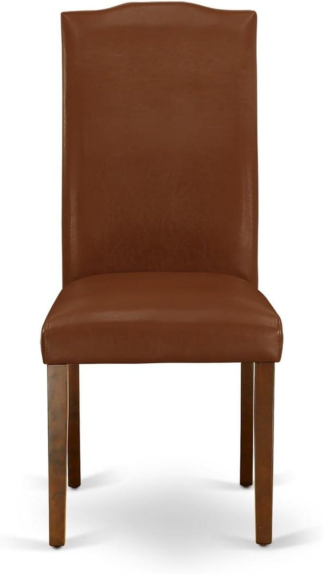 East West Furniture ENP3T66 Encinal Parsons – Juego de 2 sillas tapizadas de piel sintética marrón con ribete de cabeza de clavo, color caoba