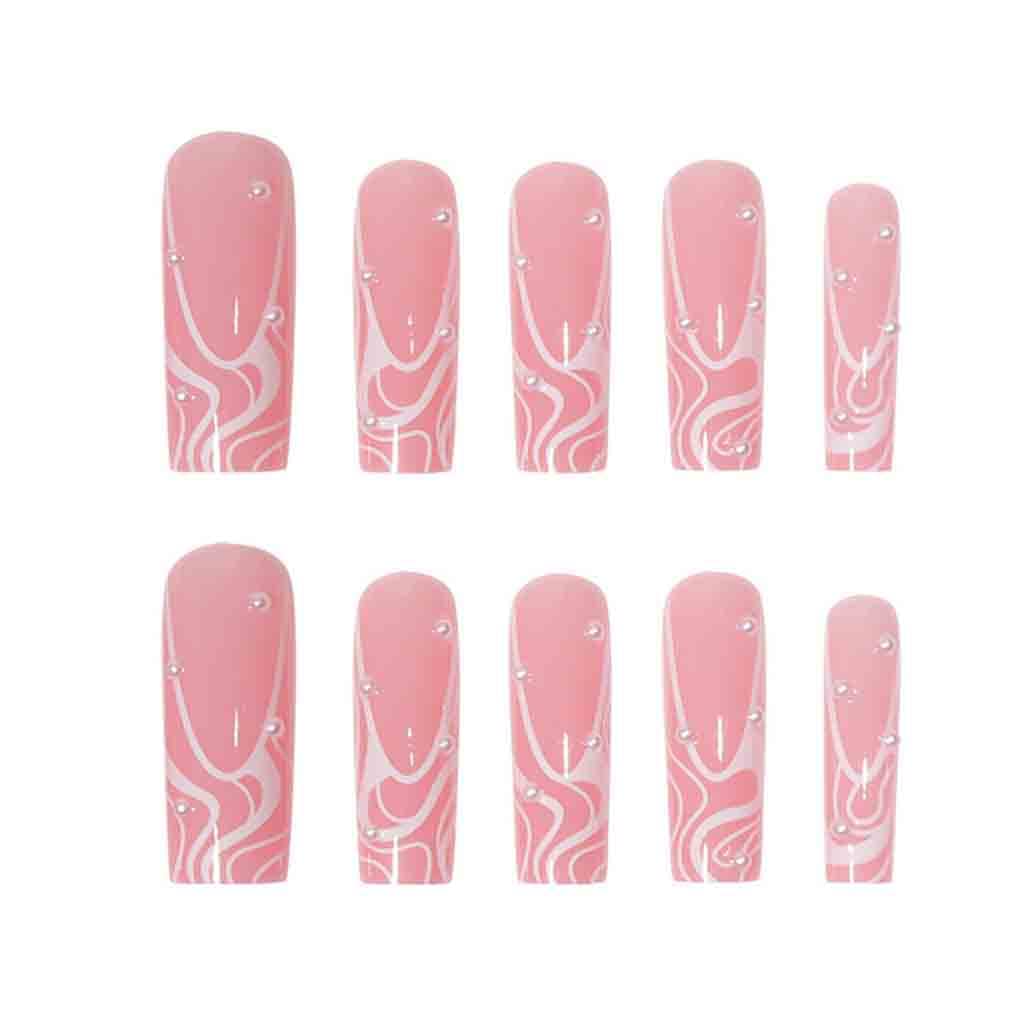 Foccna Uñas postizas cuadradas largas, color rosa perla, uñas postizas acrílicas, uñas artificiales para mujeres y niñas, 24 piezas