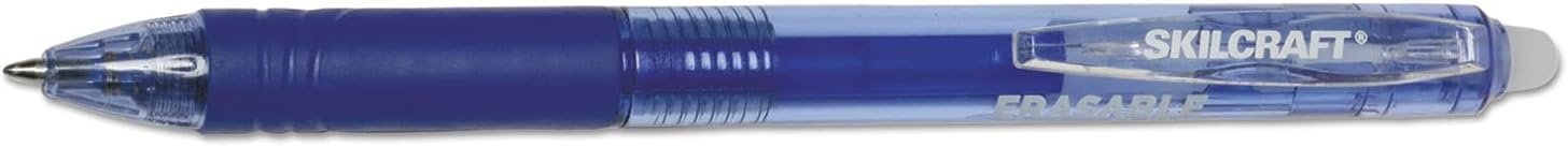 7520016580691 SKILCRAFT Bolígrafo de gel borrable de reescritura, retráctil, mediano, 0.028 in, tinta azul, barril azul, docena