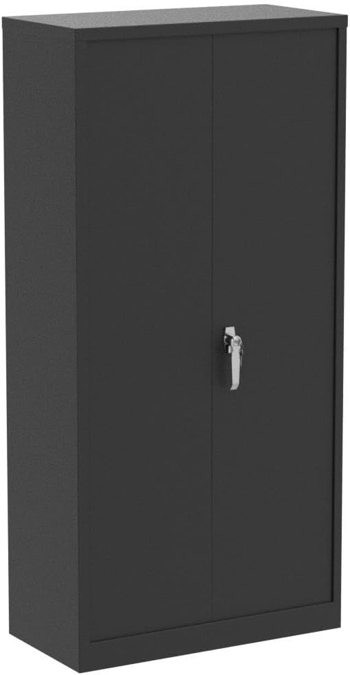 INTERGREAT Armario de almacenamiento de metal para garaje con puertas y estantes de bloqueo, gabinete de herramientas de acero con cerradura negra,