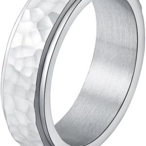 Fidget Rings for Anxiety for Women Girls Stainless Steel SilverGoldBlack Anxiety Relieving Spinner Ring Hammered Finish Fidget Rings for Anxiety for Women Girls Stainless Steel SilverGoldBlack Anxiety Relieving Spinner Ring Hammered Finish