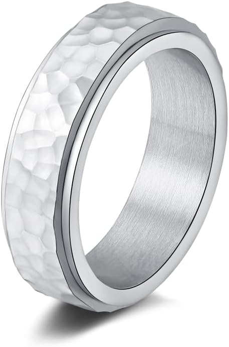 Fidget Rings for Anxiety for Women Girls Stainless Steel SilverGoldBlack Anxiety Relieving Spinner Ring Hammered Finish
