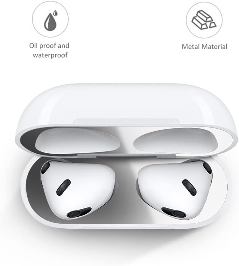 Protector antipolvo de metal de lujo compatible con Airpods de 3 generación 2021, película a prueba de polvo, adhesivo a prueba de polvo, ultra