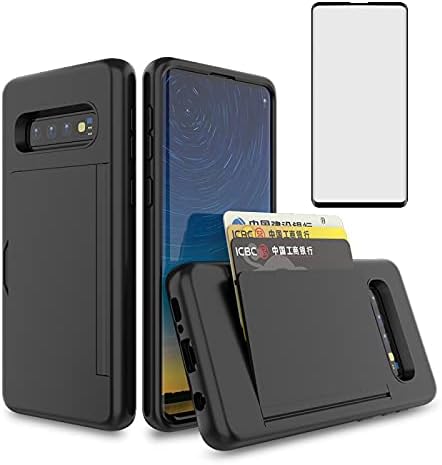 Asuwish Funda de teléfono para Samsung Galaxy S10 con protector de pantalla de vidrio templado y soporte para tarjeta de crédito, accesorios