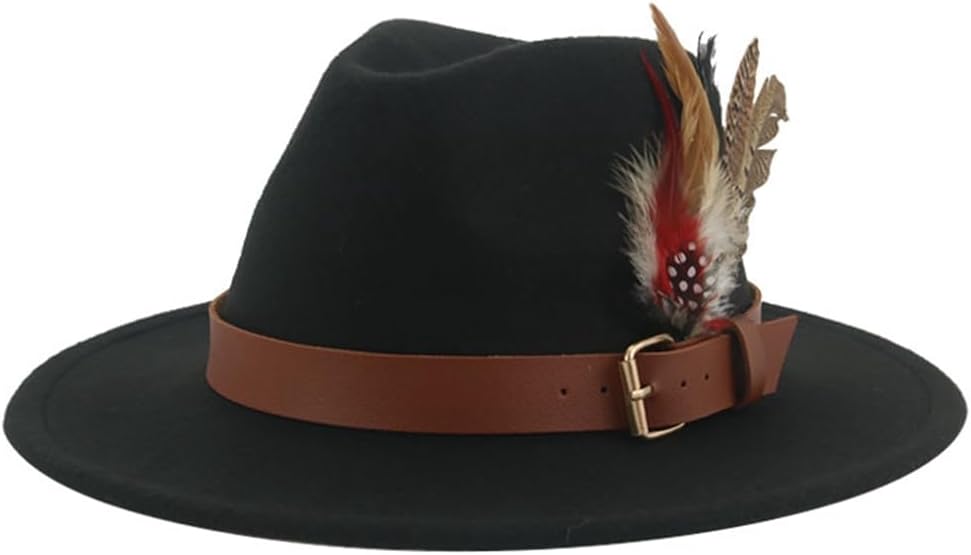 Moda Chic Fedoras Invierno Otoño Sombrero Mujeres Hombres Fieltro Ala Ancha Pluma Casual Jazz Cap
