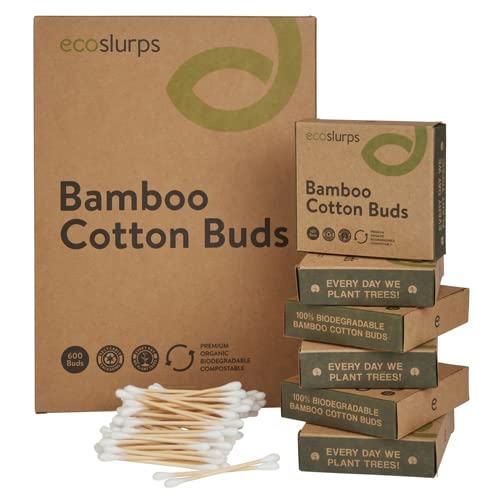 600 hisopos de algodón de bambú, caja familiar grande de capullos de algodón biodegradables, ecológicos, sin plástico en cada hisopo de algodón (6 x