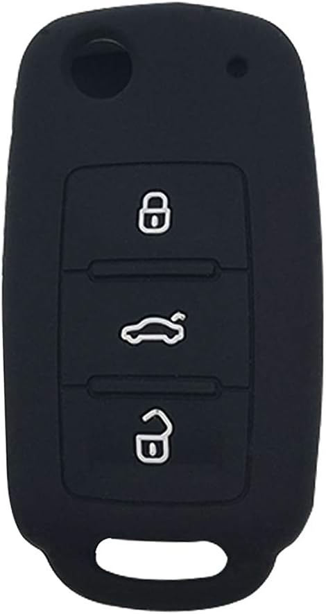 Funda protectora de silicona con 3 botones para llavero VW Volkswagen Jetta GTI Passat Golf Tiguan Touareg Beetle, color negro