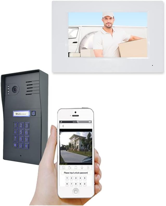 GBF Kit de sistema de intercomunicación de video inteligente para puerta y timbre de puerta, 1080P HD, teclado inteligente, un monitor táctil de 7