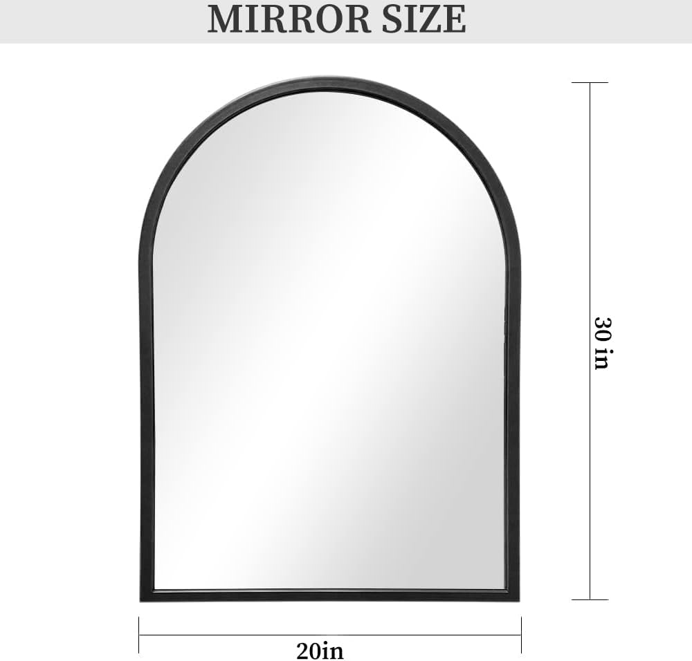 Espejo de pared arqueado, 30 x 20 pulgadas, espejo negro arco para tocador de baño, sala de estar o dormitorio, entrada, espejo de pared con arco