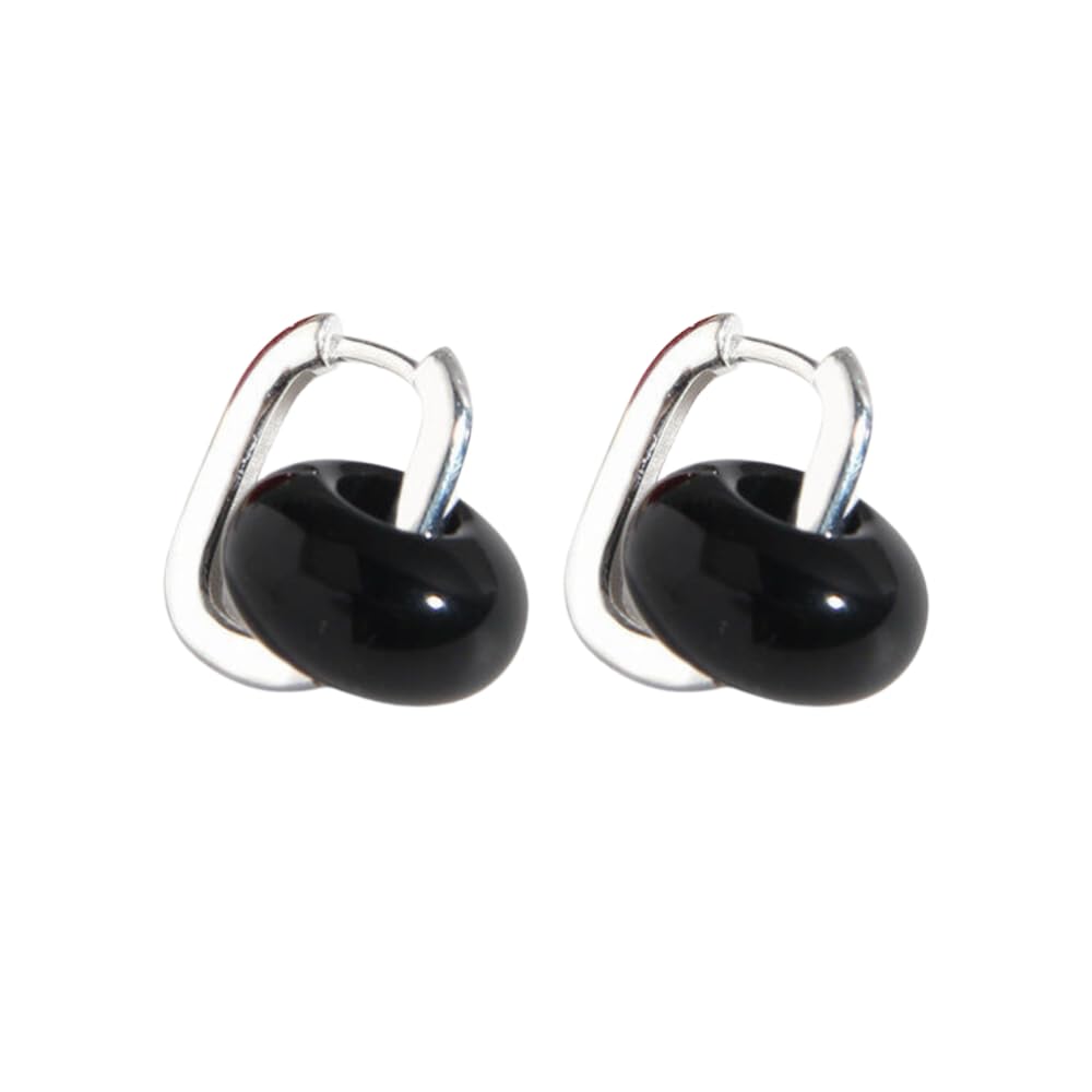 Modern 925 Silver Gemstone Chunky Huggie Hoop Earrings (1pair silver, white)
