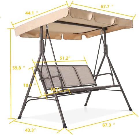 Columpio de patio, columpio para exteriores de 3 asientos, columpio de porche, columpios resistentes para exteriores, terraza, patio trasero,