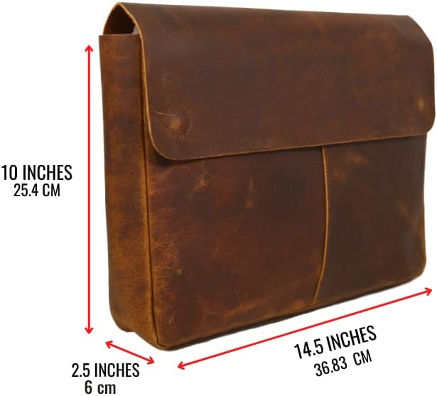 Funda de cuero para laptop, espaciosa, hecha a mano, sin tirantes, diseño desgastado, de grano completo, soporte para documentos perfecto para