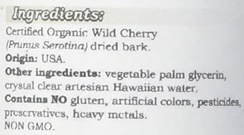HawaiiPharm Extracto líquido de cereza silvestre sin alcohol, cereza silvestre orgánica (Prunus Serotina), glicerita de corteza seca, 2 onzas