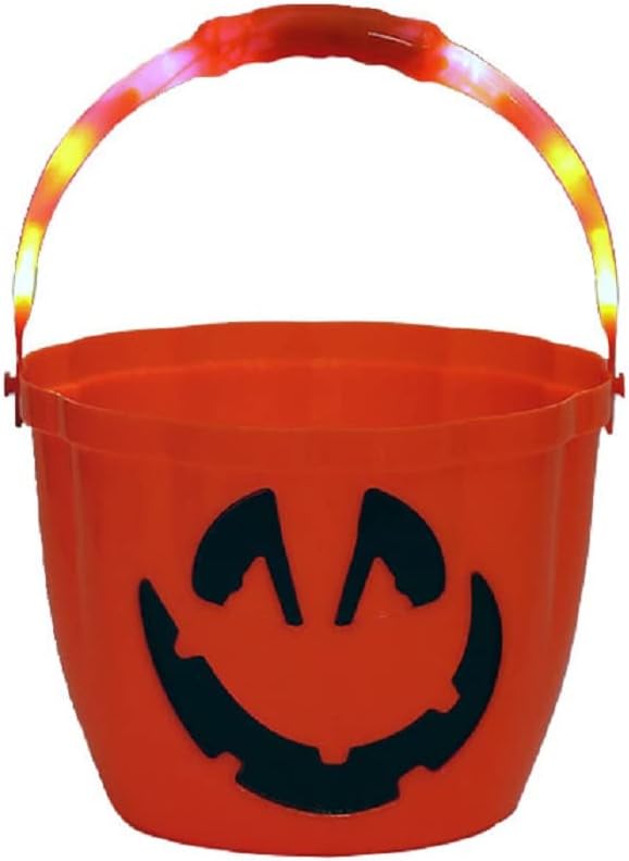 The Electric Mammoth Cubo de calabaza de Halloween con 3 ajustes intermitentes, soporte grande para bolsa de dulces para niños, luces brillantes y