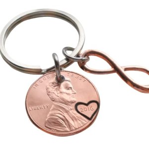 Custom Penny Keychain With Rose Gold Infinity Charm, Anniversary Keychain for Husband, Wife, Boyfriend, Girlfriend, Couples Key Chain Custom Penny Keychain With Rose Gold Infinity Charm, Anniversary Keychain for Husband, Wife, Boyfriend, Girlfriend, Couples Key Chain