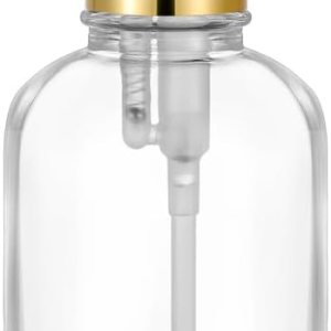 Dispensador de jabón en tarro de vidrio transparente grueso con bomba dorada, dispensador de botellas redondas Boston transparentes de 17 onzas con Dispensador de jabón en tarro de vidrio transparente grueso con bomba dorada, dispensador de botellas redondas Boston transparentes de 17 onzas con