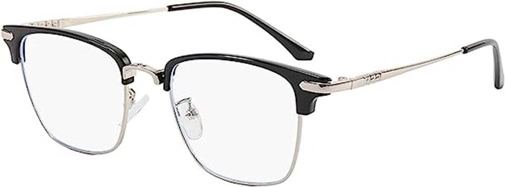 FROBON Gafas de media montura para miope, lentes retro de metal para hombres y mujeres