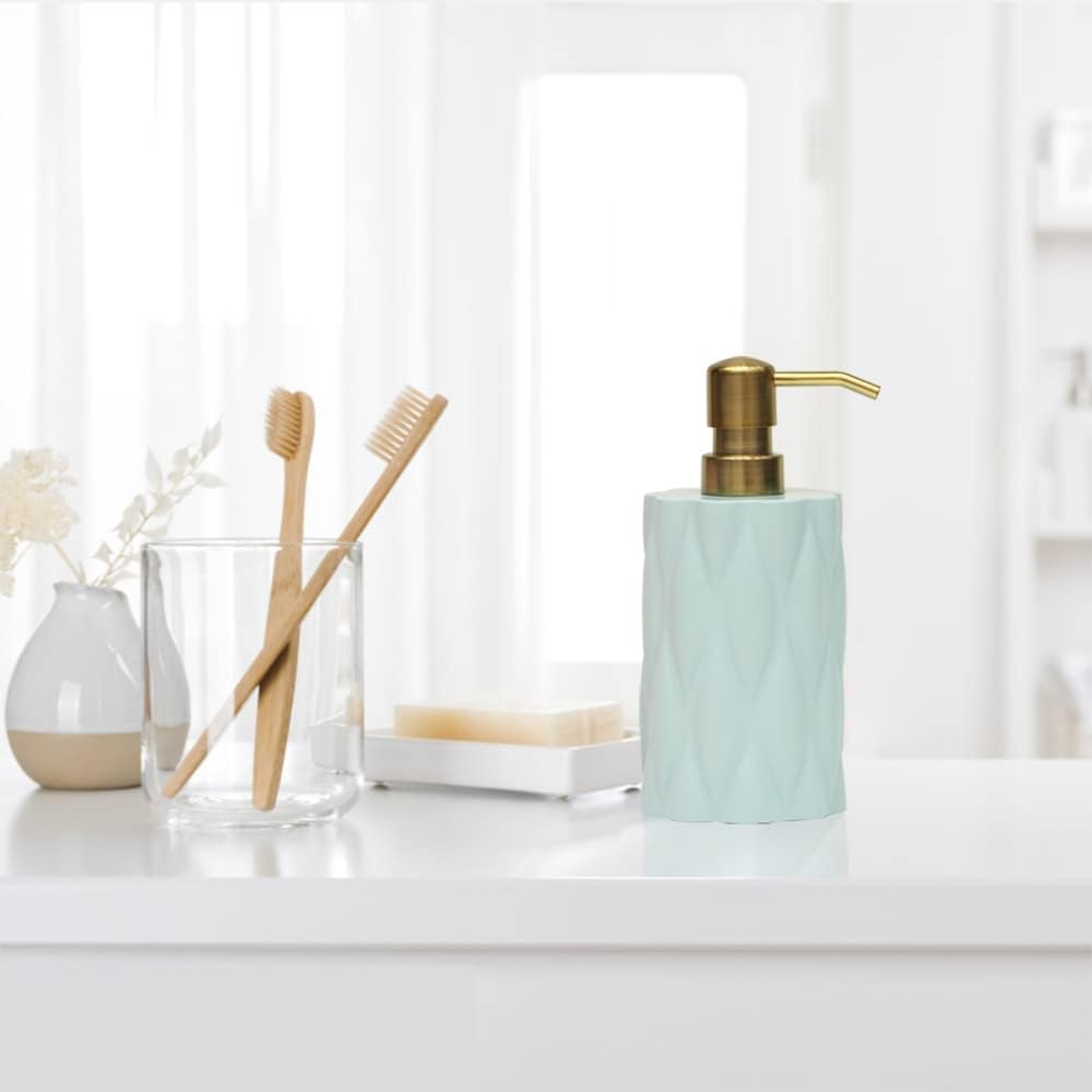 Juego de 2 dispensadores de jabón verde salvia para encimera de baño y fregadero de cocina, dispensador de jabón de manos decorativo con bomba
