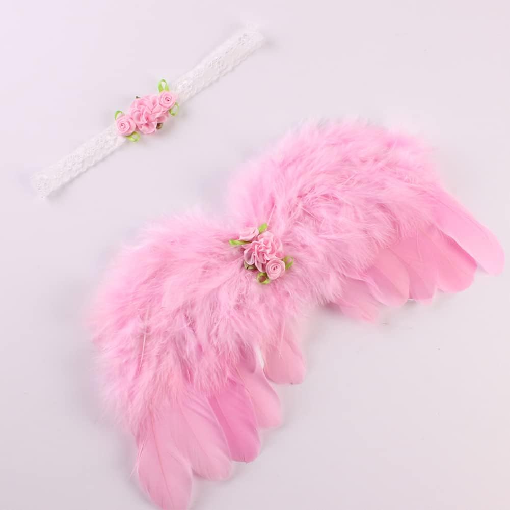 Surakey Atuendos para bebé recién nacido, alas de ángel de plumas con diadema, accesorios para el cabello, accesorios para el cabello, para niños y