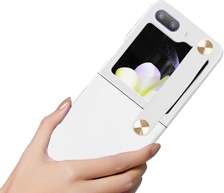Funda con correa de muñeca para Galaxy Z Flip5, cuero clásico sobre duro a prueba de golpes, PC con pulsera ajustable, funda de protección para