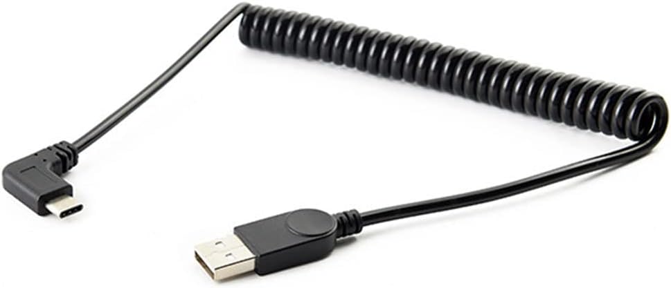Cable USB C en espiral, USB 2.0 A a 90 grados USB tipo C 3A, cable de carga de resorte, estirado de 0.6 a 5 pies para cargador de automóvil Galaxy