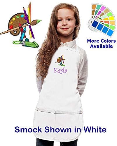 Delantal personalizado de color rosa caliente del arte de los niños con el diseño del bordado de la paleta Poliytela de sarga de algodón regular