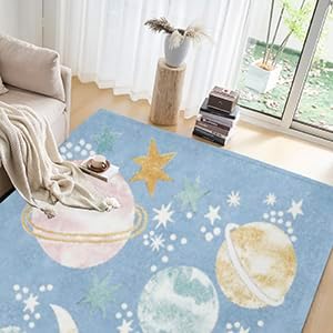 Alfombra de pelo coral con estampado de planetas con respaldo antideslizante en el reverso del tapete para el suelo, alfombra grande de color sólido