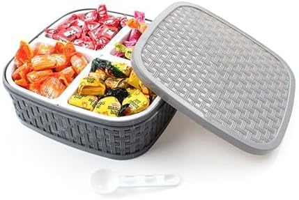 Juego de caja de plástico cuadrado de 4 secciones multiusos para frutas secas, juego de caja de frutas secas – gris (caja de frutas secas – 4 en 1)