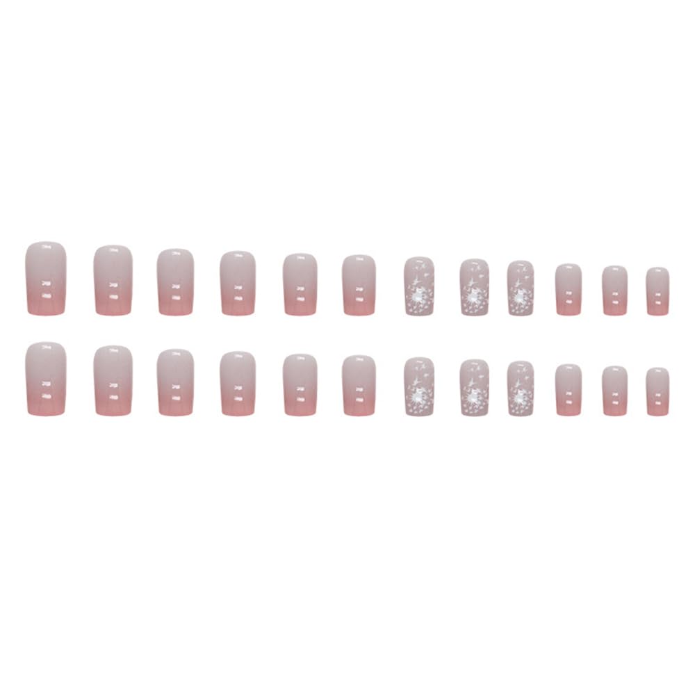 SHANRUN – Juego de 24 uñas postizas a presión color rosa nude, cuadradas, medianas, brillantes, con diseño, cobertura completa, uñas postizas