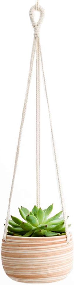 Mkono Macrame Macrame – Maceta de cerámica para colgar, tamaño pequeño, Moderno