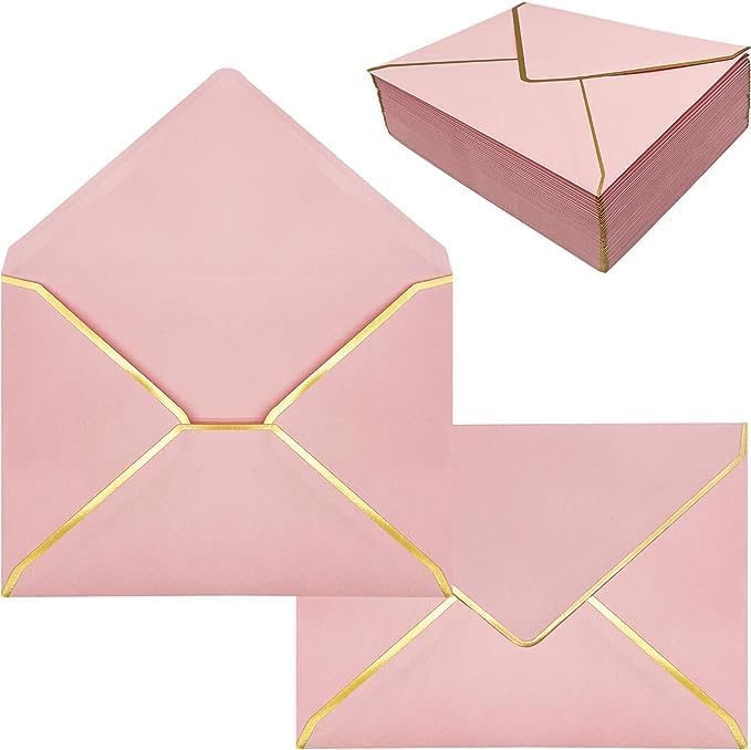 Sobres de 5 x 7 pulgadas para invitaciones con borde dorado, paquete de 50 sobres A7 con solapa en V, sobres de tarjetas de felicitación