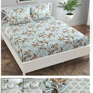 fabarist Sábana de algodón de alta calidad de 190 GSM tamaño King con 2 fundas de almohada Sábana con estampado floral sin arrugas para cama doble fabarist Sábana de algodón de alta calidad de 190 GSM tamaño King con 2 fundas de almohada Sábana con estampado floral sin arrugas para cama doble
