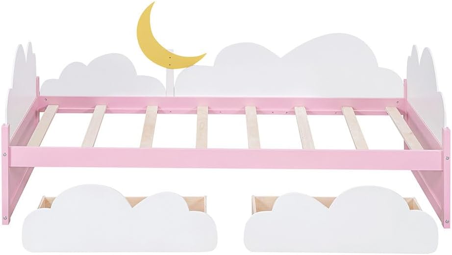 Anwick Marco de cama individual de madera para niños, marco de cama de plataforma individual con cabecero y cajones de almacenamiento, cama