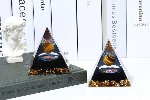 YATOJUZI Cristales de pirámide de orgón de 2.4 pulgadas, ojo de tigre, obsidiana, chakra, reiki, piedras preciosas de orgonita para energía