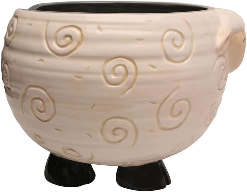 Cuenco grande de hilo de cerámica de oveja, 6.7 x 4.7 pulgadas, soporte de hilo hecho a mano para ganchillo, bola de hilo para sin enredos, soporte